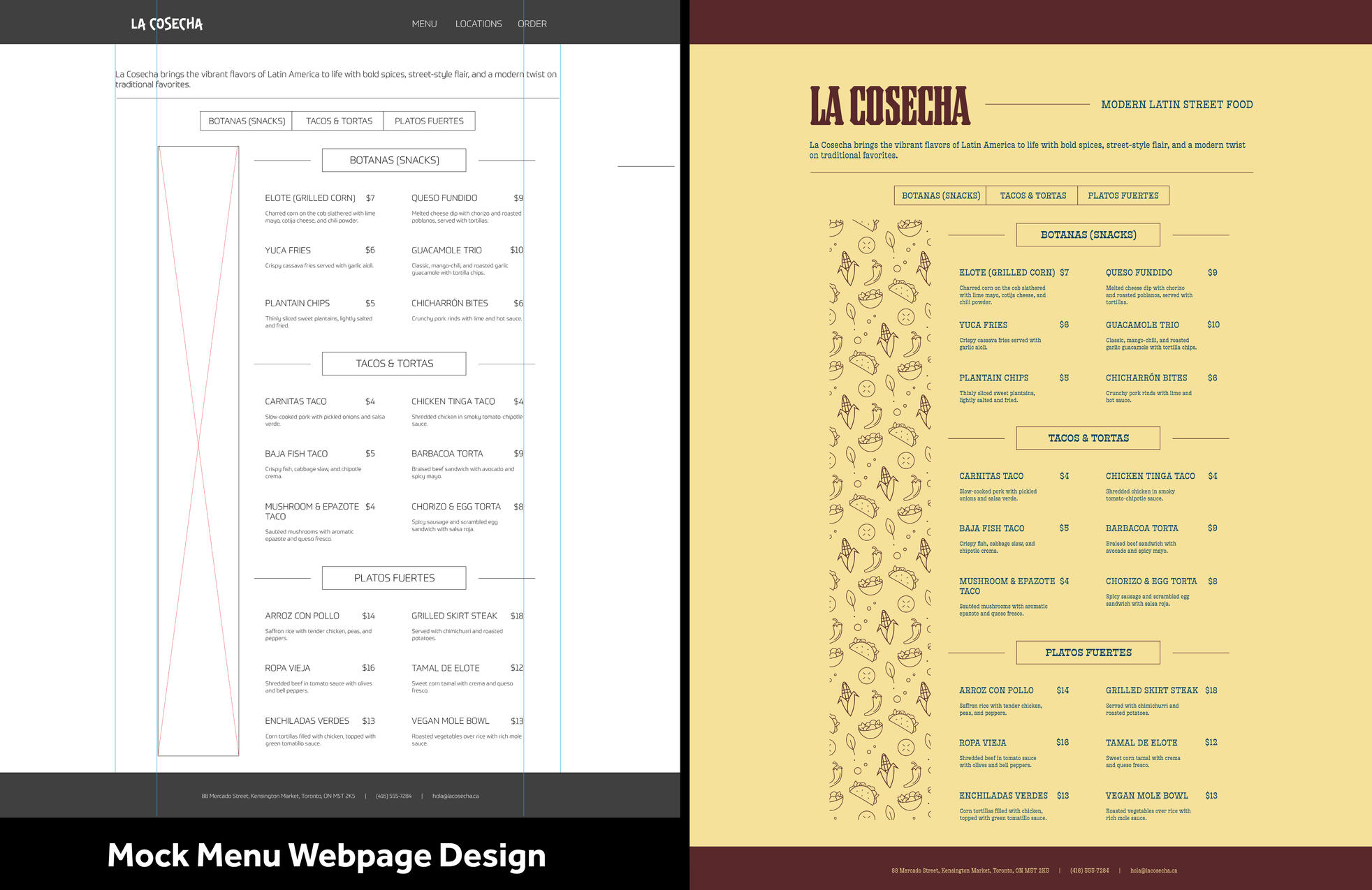 Menu wireframes Menu wireframes