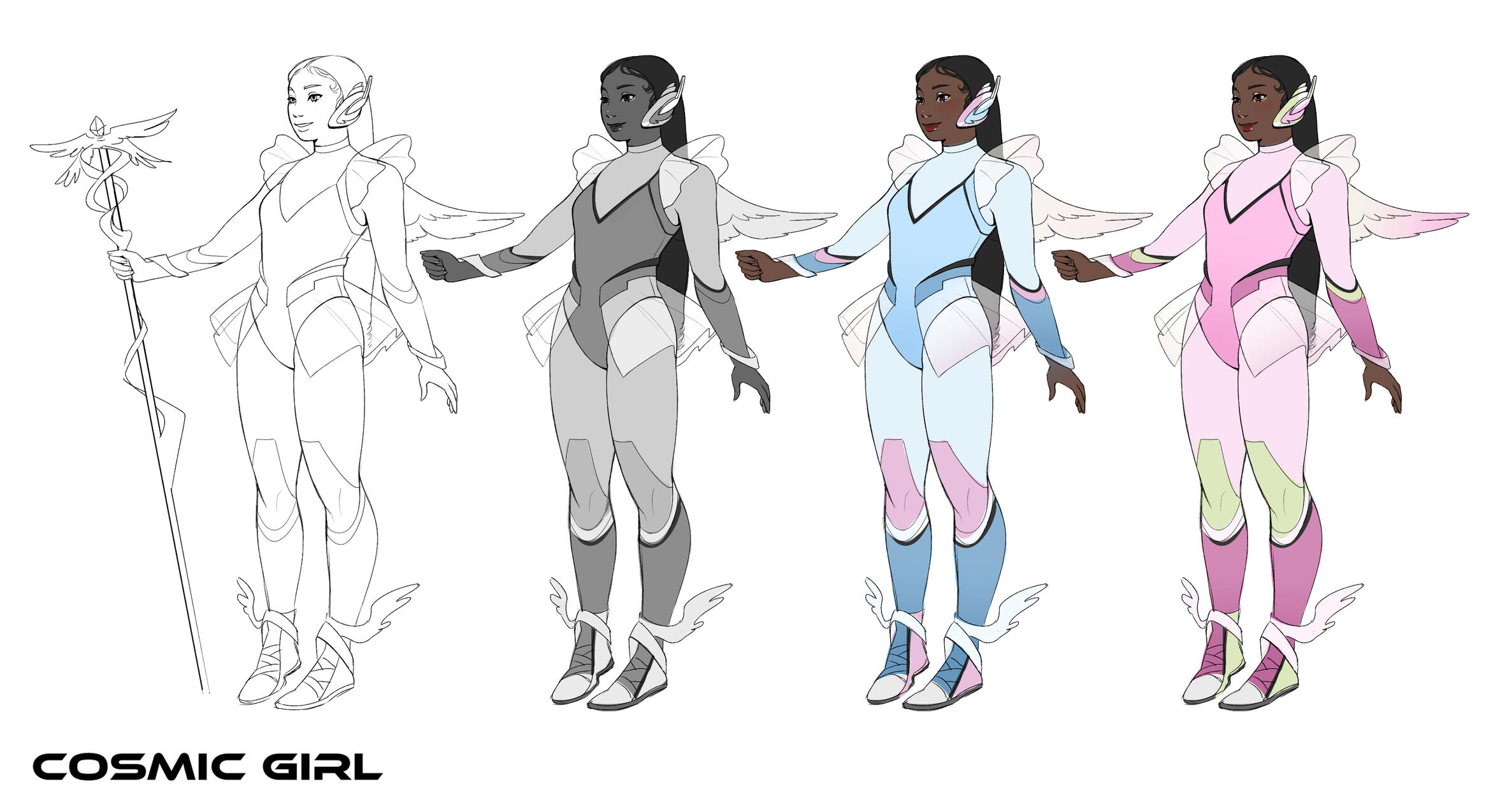 Cosmic Girl cont'd - some values/colour palette ideas.