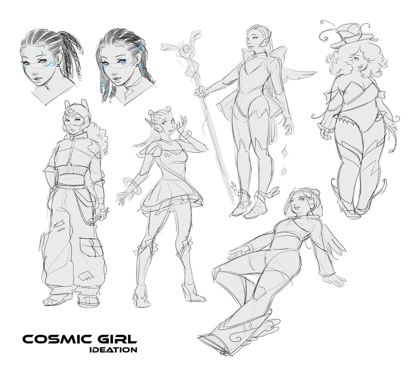Personal character design exercise. I don't see enough cutesy sci-fi designs with Black hairstyles, so I wanted to explore that.